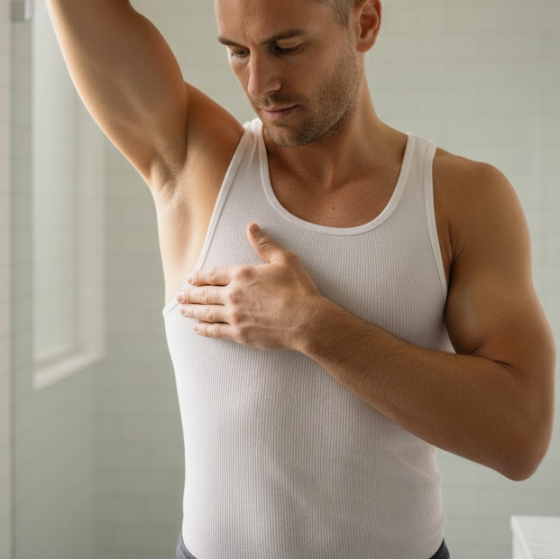 zoom in and add a tank top on the man