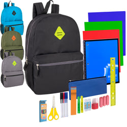 19" Side Pocket Backpack with 30-Piece School Supply Kit - 4 Boys Colors - 