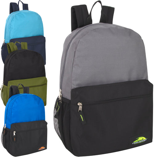 Wholesale 18 Inch Two Tone Backpack with Side Mesh Pocket - 4 Colors - BagsInBulk.com