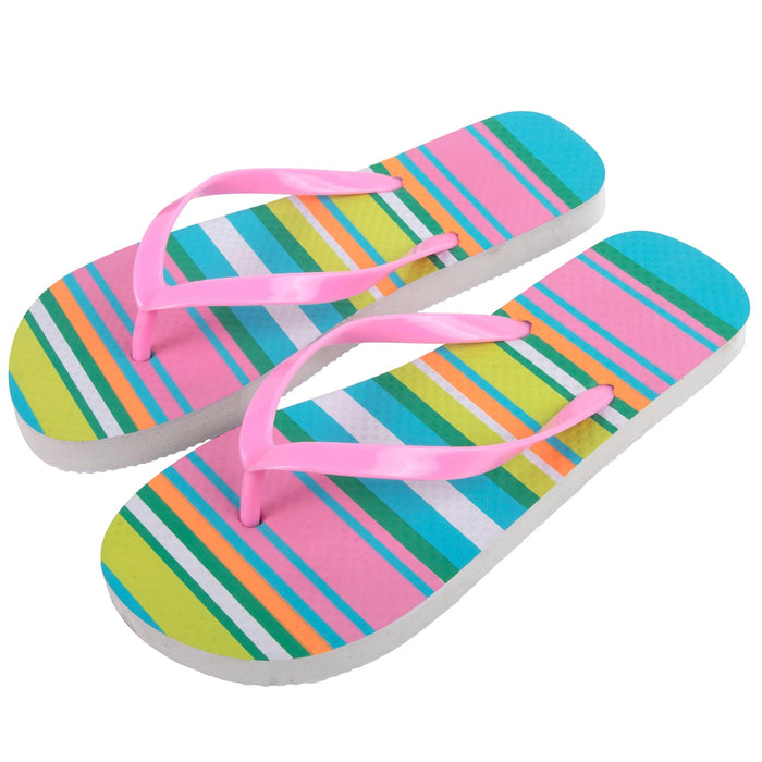 Women's Striped Flip Flops - Assorted Colors - 