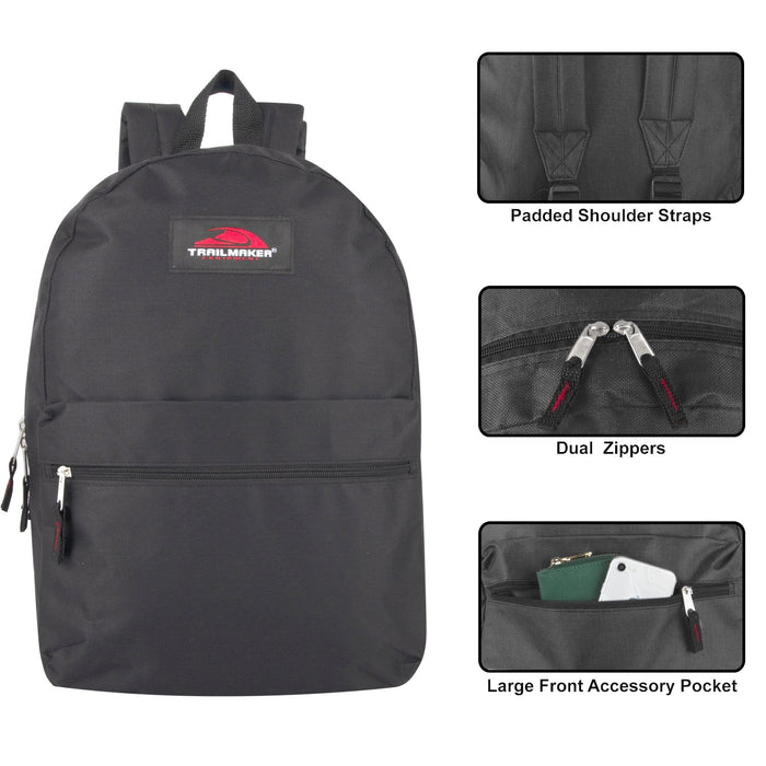 Wholesale Trailmaker Classic 17 Inch Backpack - Black - 