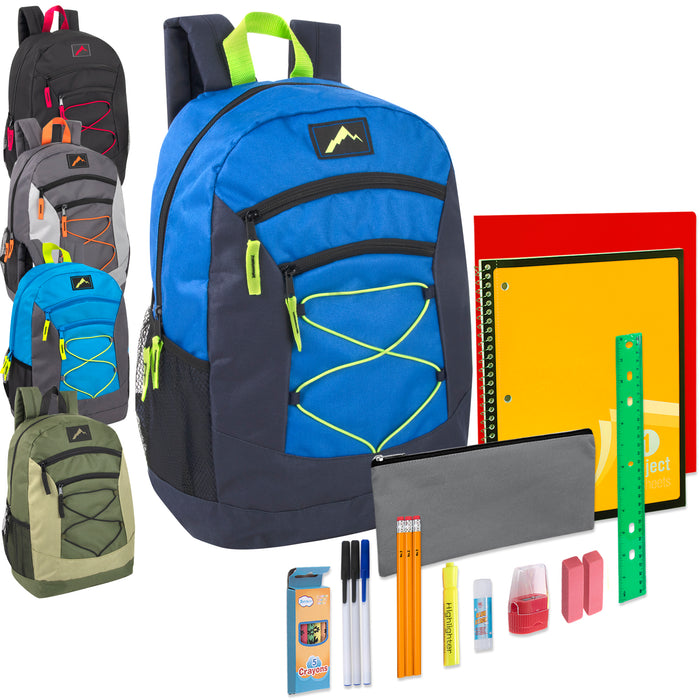 18" Multi-Pocket Bungee Backpack with 20-Piece School Supply Kit - Boys - 