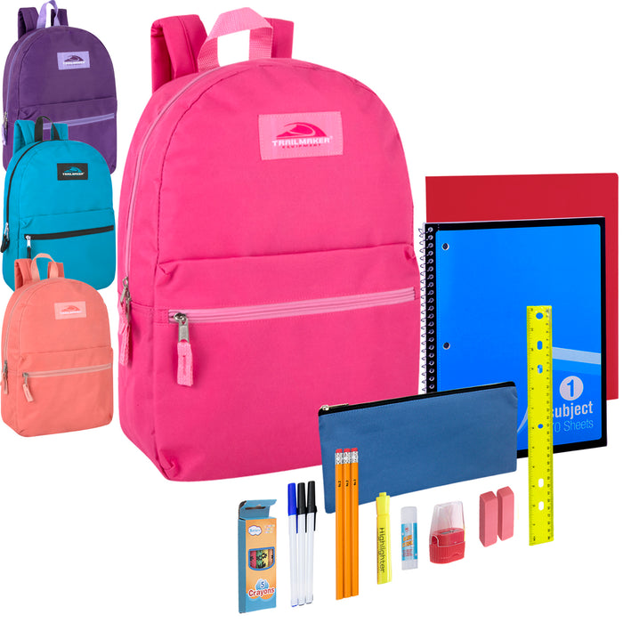 17" Classic Backpack with 20-Piece School Supply Kit - Girls Colors - 